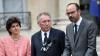Sylvie Goulard, ministre des Armées, François Bayrou, garde des Sceaux et le Premier ministre Edouard Philippe, dans la cours de l\'Elysée, à Paris, le 24 mai 2017.&nbsp;