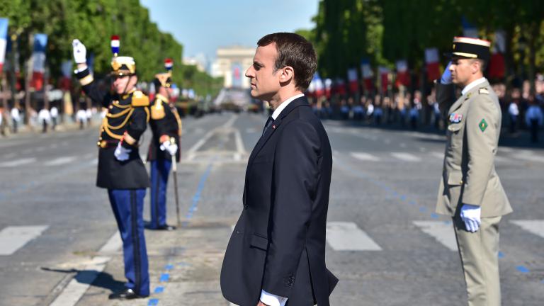 Emmanuel Macron sur les Champs-Elysées pour le défilé du 14-Juillet à Paris.